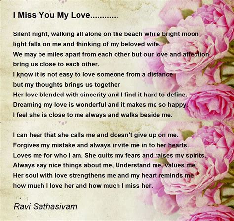 I Miss You My Love............ - I Miss You My Love............ Poem by ...