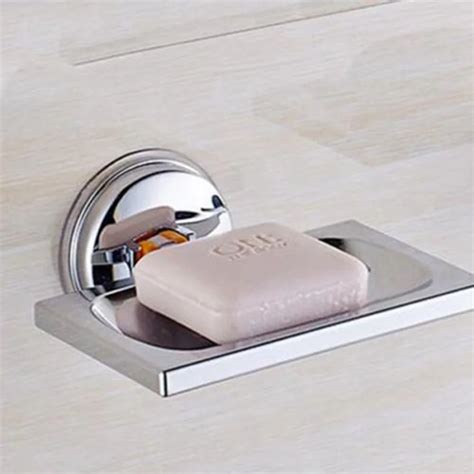 Powerful Suction Type Stainless Steel Wall Mounted Bathroom Shower Soap Dish Holder Cup Tray ...