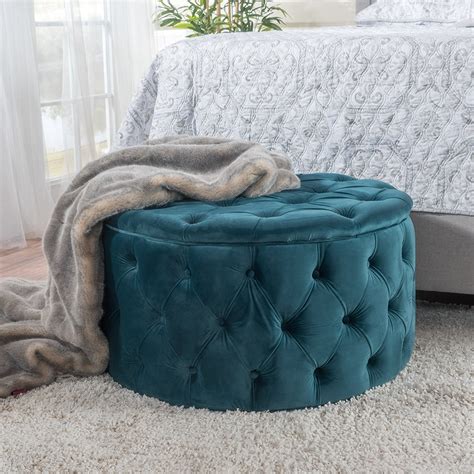 Provence Teal Tufted New Velvet Ottoman | Everything Turquoise