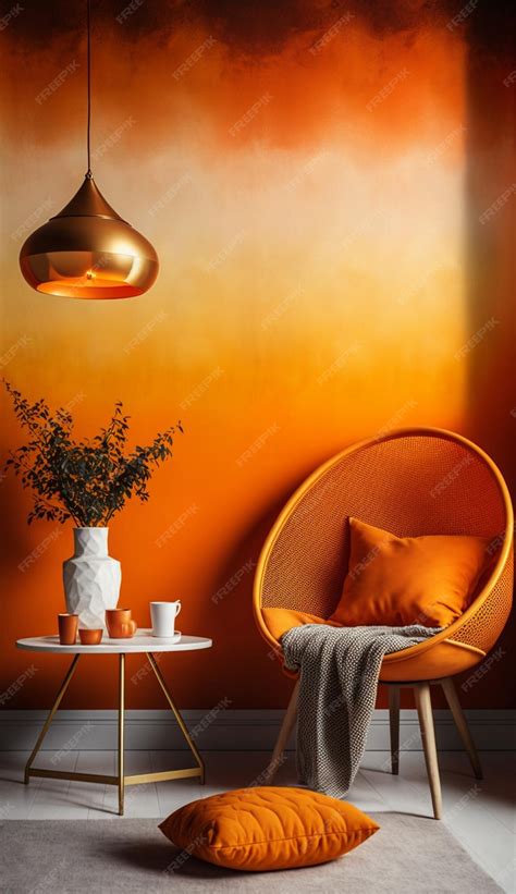 Premium AI Image | monochromatic orange Color Gradient Wallpaper pasted on accent wall of a ...