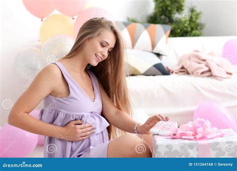 Beautiful Pregnant Woman at Baby Shower Party Stock Photo - Image of clothes, baby: 151264168