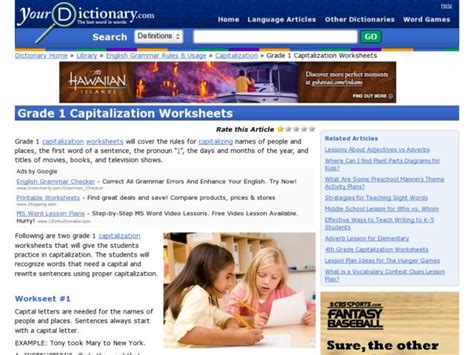Capitalization-Grade 1 Worksheet for 1st - 2nd Grade | Lesson Planet