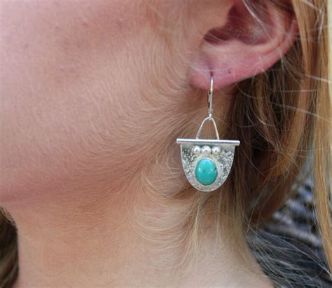 Sterling Silver Handmade Turquoise Drop Earrings Artisan | Etsy