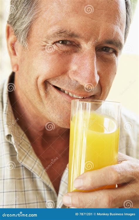 Senior Man Smiling Drinking Orange Juice Stock Image - Image of drink, diet: 7871201