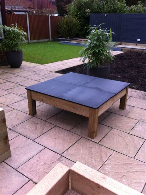 Diy contemporary outdoor coffee table ,with limestone paving slabs as the top | Garden table ...
