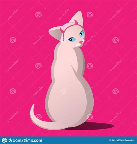 Bald Cat Breed Sphynx Canadian. Blue-eyed Light Cat. with Horns in Cartoon Flat Style Stock ...