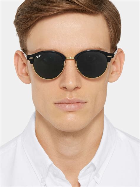 RAY-BAN Clubmaster Round-Frame Acetate and Gold-Tone Sunglasses for Men ...