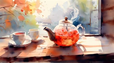 Premium Photo | Watercolor tea with teapot illustration