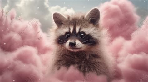 Raccoon Is Standing Among Pink Clouds, Cloud Backgrounds, Stand Pink Backgrounds, Pink Clouds ...