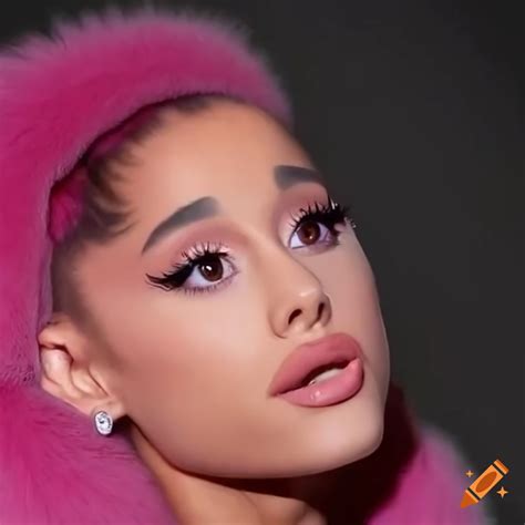 Ariana grande in pink fluffy fur coat on Craiyon