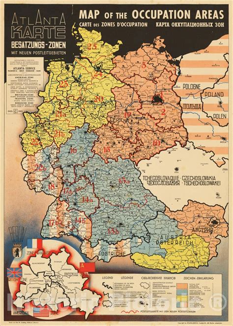 Historic Map : Map of the Occupation Areas - Carte des Zones D'Occupation ...