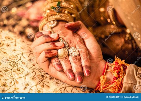 Young Married Couple Holding Hands, Indian Ceremony Wedding Day Stock ...