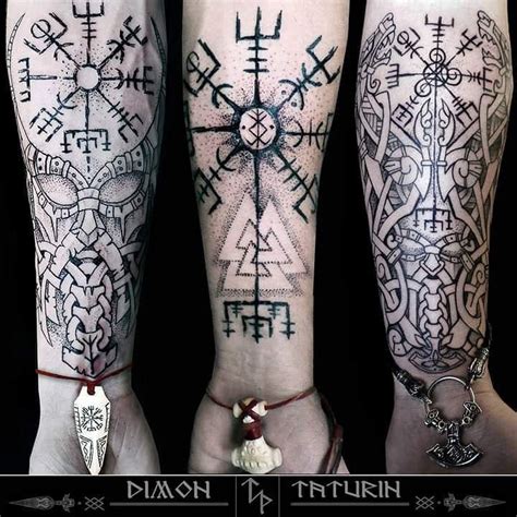 two people with tattoos on their arms and legs, one has an intricate cross in the middle