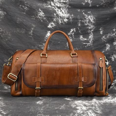 Cool Brown Leather Men's Overnight Bag Travel Bag Duffel Bag Weekender – iChainWallets