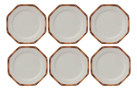 White Plates with Bamboo from Este Ceramiche, Set of 6 | Chairish