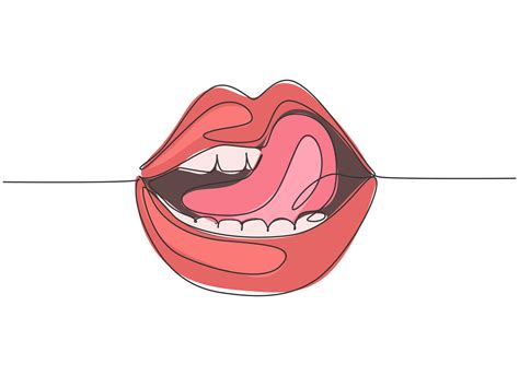 un dibujo de una sola línea de labios y lengua icónicos clásicos retro antiguos de la era de los ...