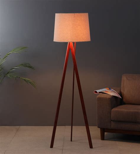 Buy Lavery Beige Fabric Shade Tripod Floor Lamp With Wood Base at 10% OFF by Sanded Edge | Pepperfry