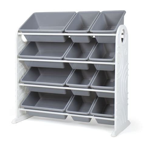 Your Zone White Kids Plastic Toy Storage Organizer with 12 Grey Colored ...