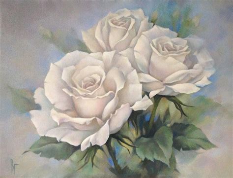 White rose bouquet Rose oil painting Floral wall art Gift | Rose oil ...