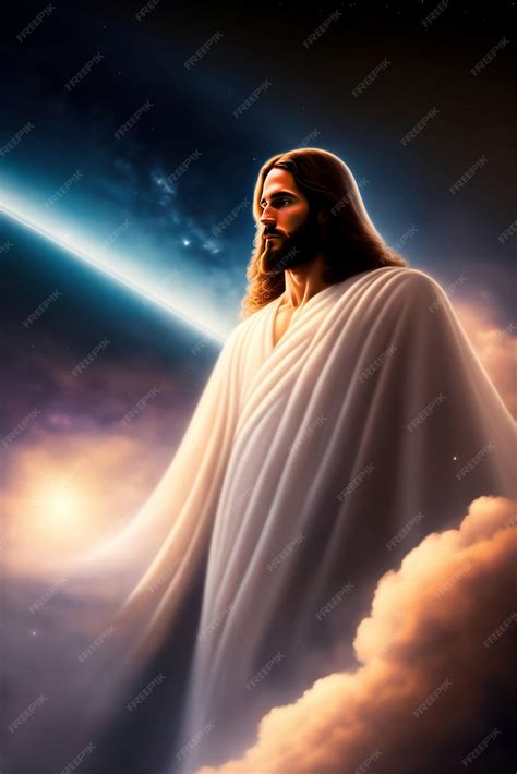 Premium AI Image | A painting of jesus standing in the sky with the ...