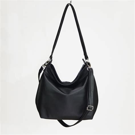 Medium Black Leather Hobo Bag - Slouchy Shoulder Purse | Laroll Bags