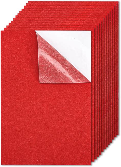 12 Pieces Red Felt Fabric, Self Adhesive Felt Sheets, Stiff Sticky Felt ...