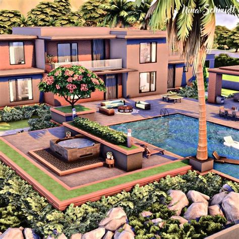 this is an artist's rendering of a modern house in the tropical style with swimming pool and ...