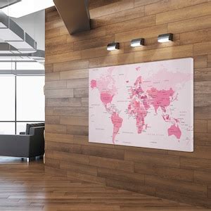 Pink World Map Canvas Wall Art Design Poster Print Decor for Home & Office Decoration I POSTER ...