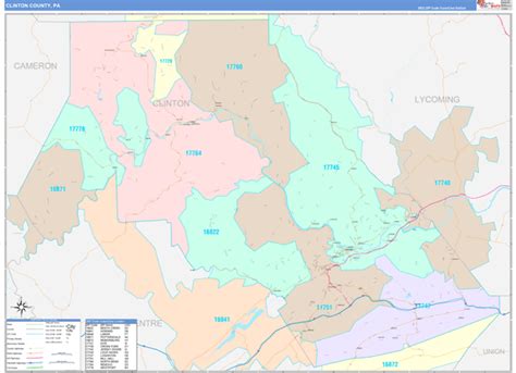 Clinton County, PA Wall Map Color Cast Style by MarketMAPS - MapSales