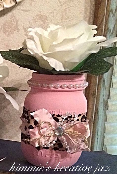 Pink mason jar centerpiece with detachable hairbow on front. | Pink mason jars centerpieces ...