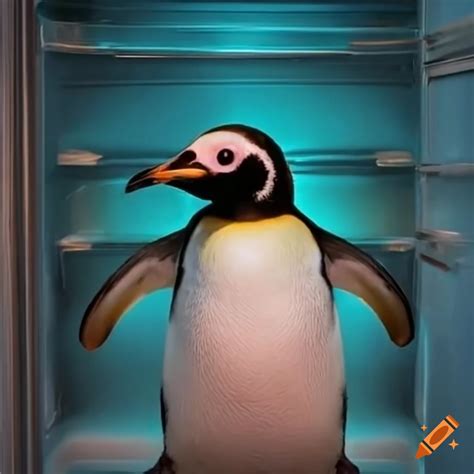 Penguin inside a fridge
