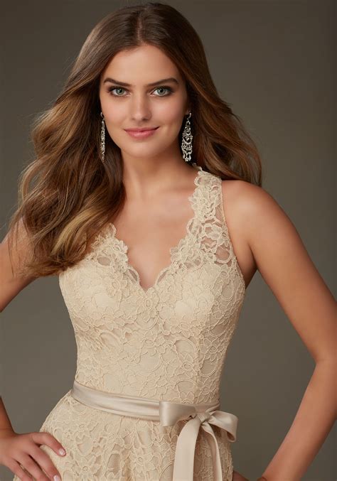 Romantic Lace Bridesmaid Dress with Illusion Back Designed by Madeline Gardner. Shown in ...