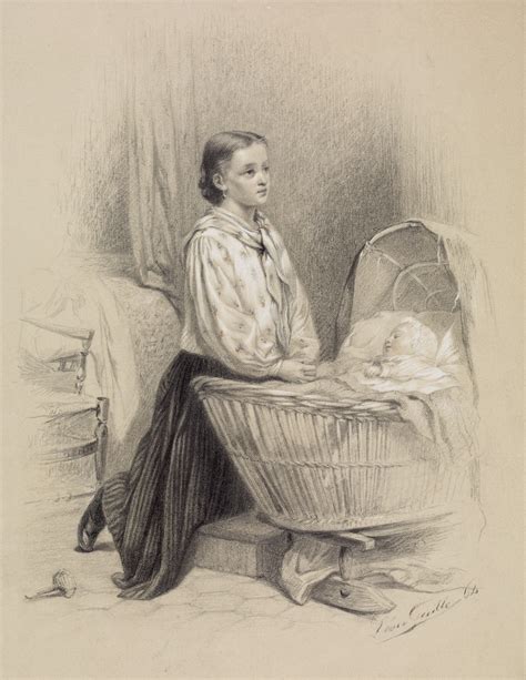 File:Léon-Emile Caille - Young Woman Praying Beside Baby's Cradle ...