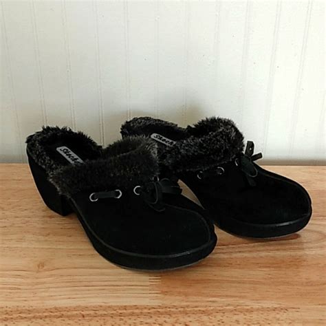 Skechers | Shoes | Sketchers Suede Faux Fur Lined Clogs | Poshmark