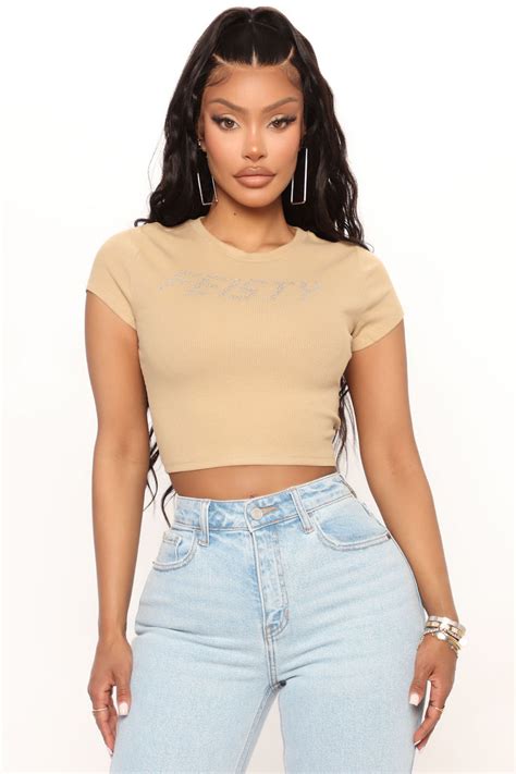 Y2K Moment Rhinestone Crop Top - Taupe | Fashion Nova, Screens Tops and ...