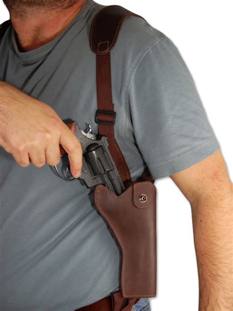 Brown Leather Vertical Shoulder Holster with Speed-loader Pouch for 4-5 ...