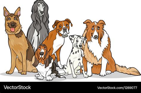 Cute purebred dogs group cartoon Royalty Free Vector Image