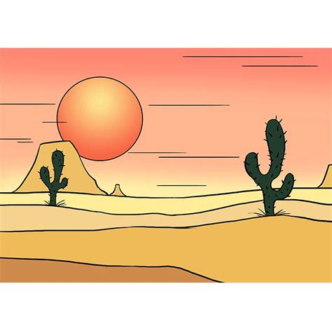 How to Draw a Desert - Really Easy Drawing Tutorial | Desert drawing, Easy drawings, Sunset ...