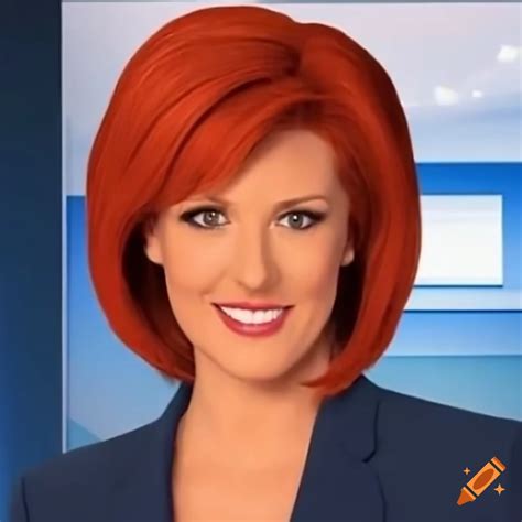 Red-haired female news anchor