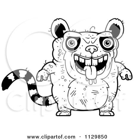 Cartoon Clipart Of An Outlined Ugly Lemur - Black And White Vector Coloring Page by Cory Thoman ...