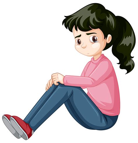 Sad Cartoon Girl Sitting