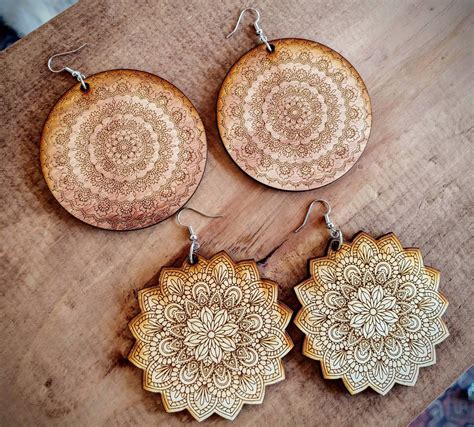 Laser Cut Mandala Wood Earrings Light Weight Large - Etsy