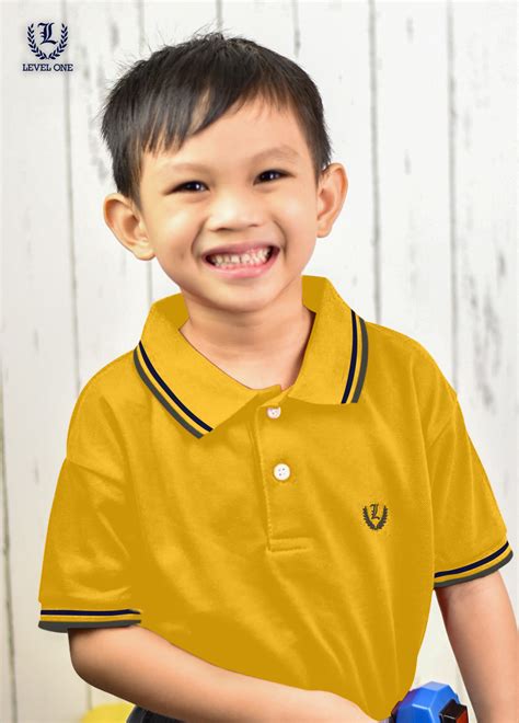 Level One Kid's Twin Stripes Polo Shirt w/ "L" Crest Embroidery (Yellow/Navy/Gray) | Lazada PH