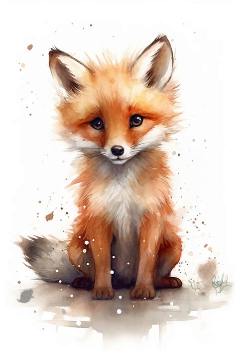 Wall Art Print | Cute baby fox, watercolor illustration | Europosters