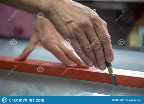 Cutting Glass with a Special Tool. Glass Cutter Stock Photo - Image of handmade, material: 241491212