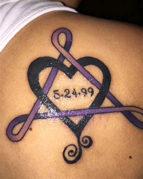 Adoption Symbol tattoo with date TRIANGLE IN PURPLE, HEART IN RED, & DATES IN GOLD. Adoption ...