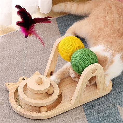 Solid Wood Turntable Sisal Ball Cat Toy Cat Toys Interactive - Etsy