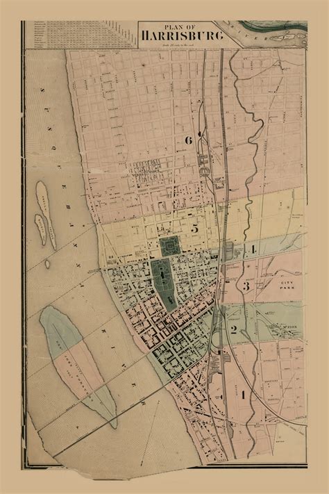 Harrisburg 1862 Old Town Map With Homeowner Names Pennsylvania Reprint ...