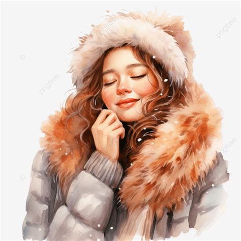 Beautiful Young Girl Basks In Winter Christmas Clothes, Fur Coat And Scarf With Closed Eyes ...
