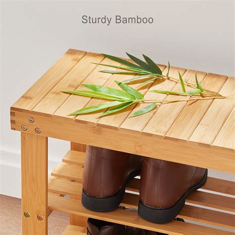 Bamboo Shoe Rack Bench, 3-Tier Sturdy Shoe Organizer, Storage Shoe ...